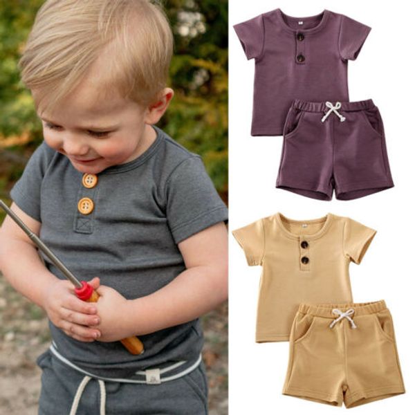 

newborn kid baby boy t-shirt short pants 2pcs outfit set clothes 0-2years, White