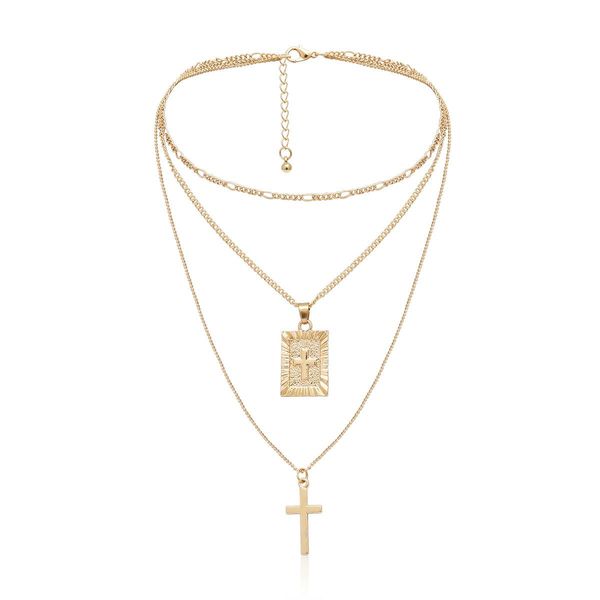 

trendy gold silver color layered necklace choker chain boho simple cross pendant for women jewelry friendly gift