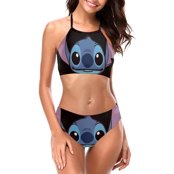 

stitch cartoon harajuku fashion women's bikini set halter, White;black