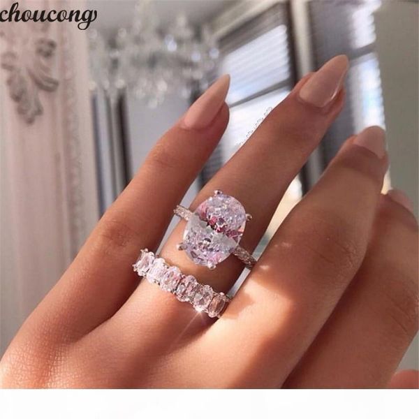 

choucong promise ring set oval cut 5a zircon stone 925 sterling silver engagement wedding band rings for women finger jewelry, Slivery;golden