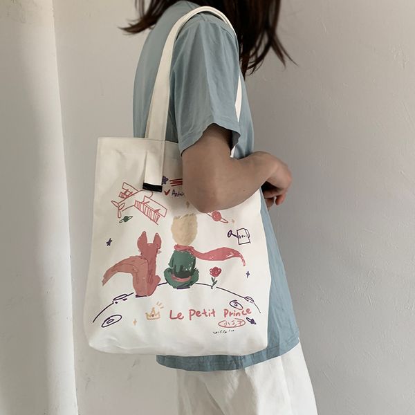 

canvas bag 2020 ins korean female shoulder bag ins cartoon large capacity student travel canvas