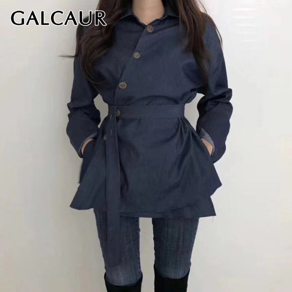 

galcaur asymmetrical lace up white women's shirts lapel collar long sleeve shirt blouse female 2020 autumn fashion new clothes