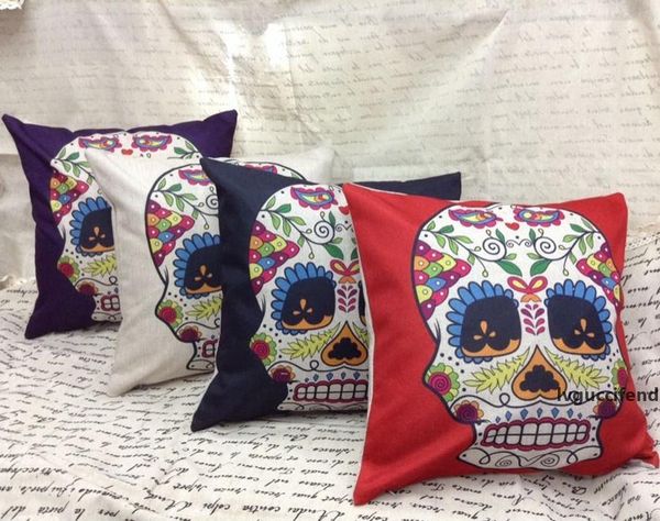 

10pcs 45*45 cm halloween christmas skull cushion cover throw pillows case cover vintage skull pillow covers linen cotton sofa pillowcase