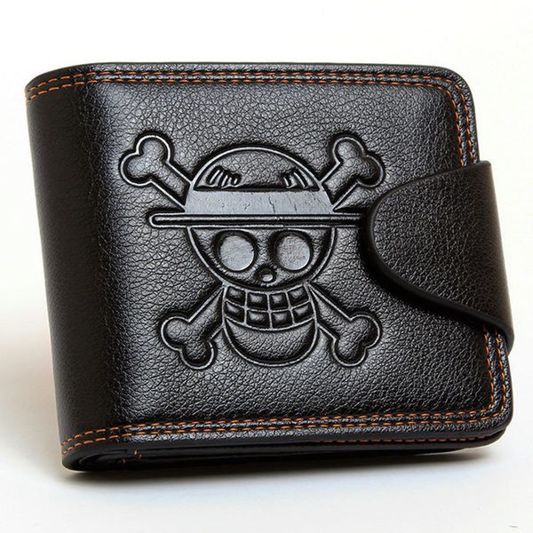

huimeng men boys one piece luffy wallet monkey d luffy straw hat pirates anime skull wallet purse black pu leather, Red;black