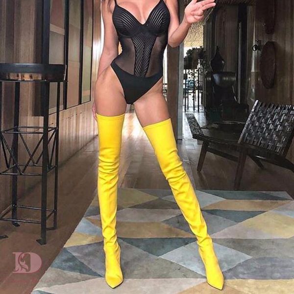 

doratasia дизайн бренда плюс размер 48 за колено сапоги тонкие высокие каблуки обувь женщина сексуальный заостренный носок партии ботинок же, Black