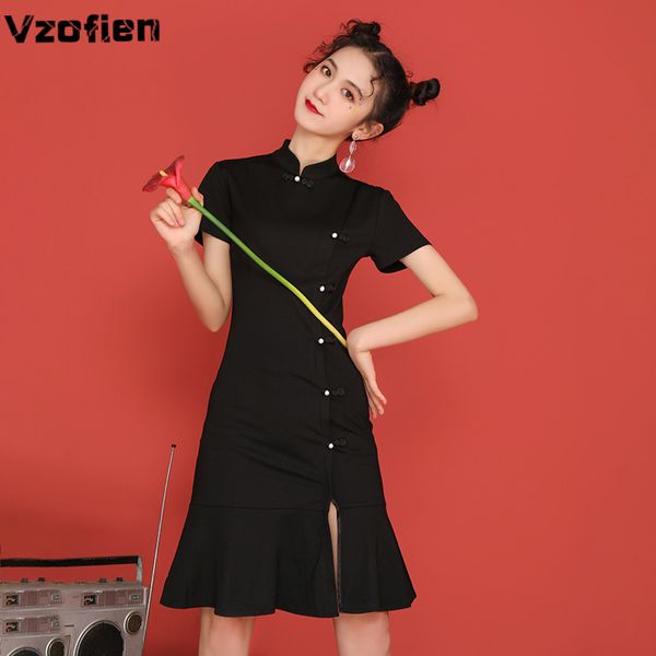 

black fashion cheongsam dress girls sweet modern qipao short sleeve traditional chinese robe improved cheongsam oriental dress, Red