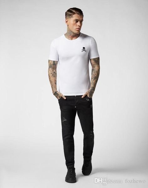 

german fashion men's designer t-shirt summer basic solid color new men's embroidery skull cotton t-shirt fashion trend men's, White;black