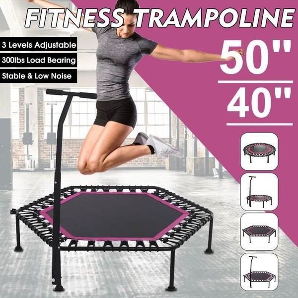 

trampoline adjustable handle bar mini indoor trampoline 48inches silent bungee rebounder jumping cardio trainer kids/fitness fy6035