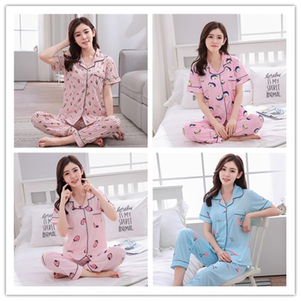 

корейские пижамы стиля женщины с короткими рукавами брюки женская тонкие случайные осенью домой кардиган брюки шерстяного кардиганом костюма, Blue;red