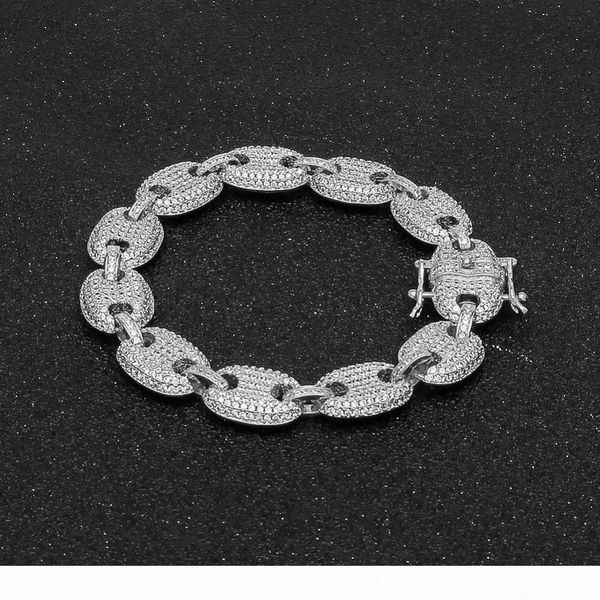 

r mens iced out hip hop silver gold -tone cz paved puffed marine link chain bracelet 13mm 8inch multicolor cubic zirconia, Black