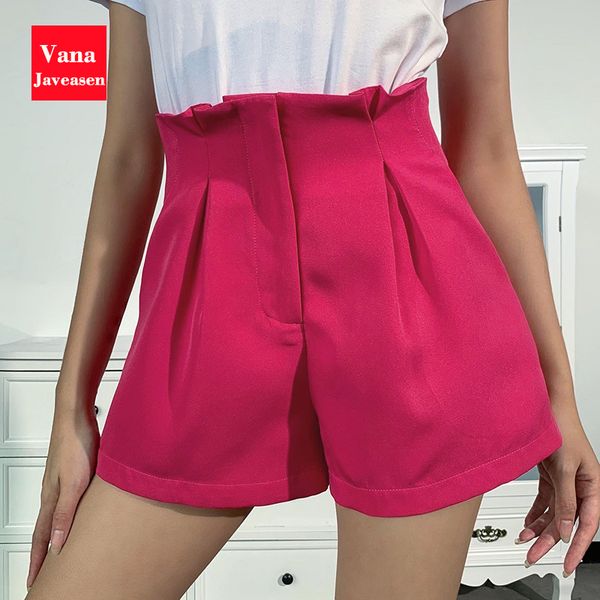 

women's shorts vana javeasen high waist straight women 70% cotton ruched femme streetwear solid color pantalones cortos de mujer, White;black