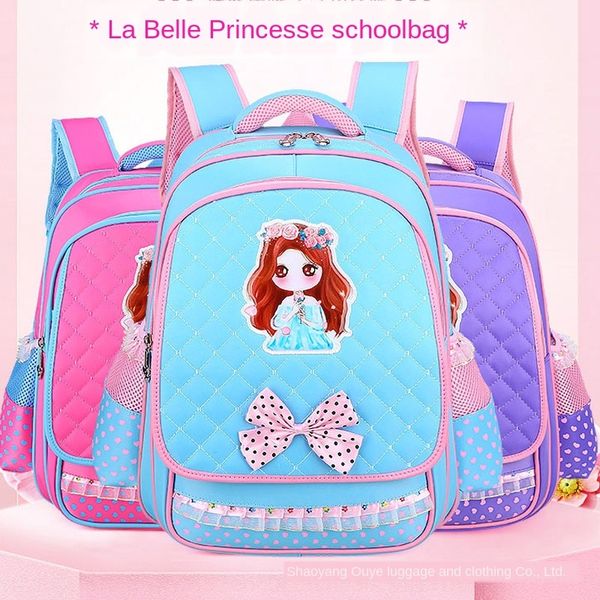 

1-3-6 grade pupil schoolbag female princess ridge protector children's bag protective backpack waterproof backpack lace butterfly