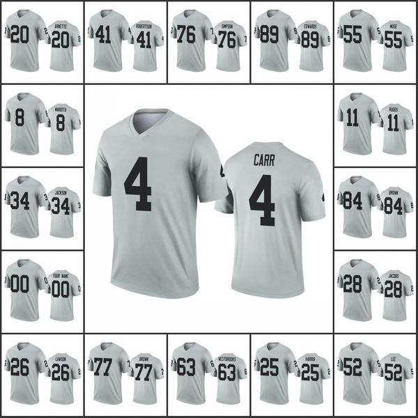 

las vegas raiders men #4 derek carr 34 bo jackson 28 josh jacobs women youth nfl custom silver inverted legend jersey, Black;red
