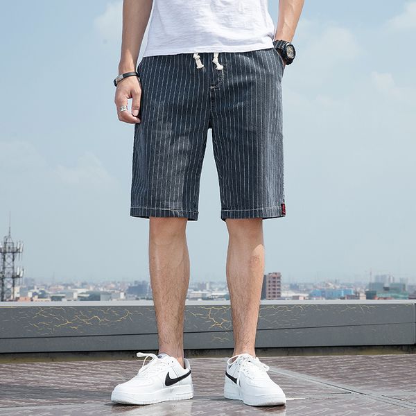 

denim shorts male plus size 5xl 6xl 7xl jeans shorts men large big size bermuda stripe band straight fit breeches men blue gray