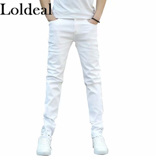 

loldeal men jeans white straight casual slim denim comfortable tapered, Blue