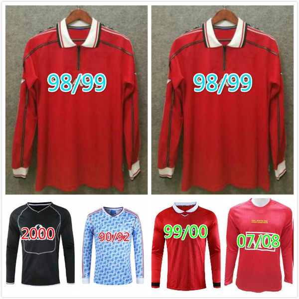 

2008 retro version manchester soccer jerseys 98/99 black beckham 10 cantona 7 giggs 11 solskjaer 20 classic soccer shirt manchester footbal, Black;yellow