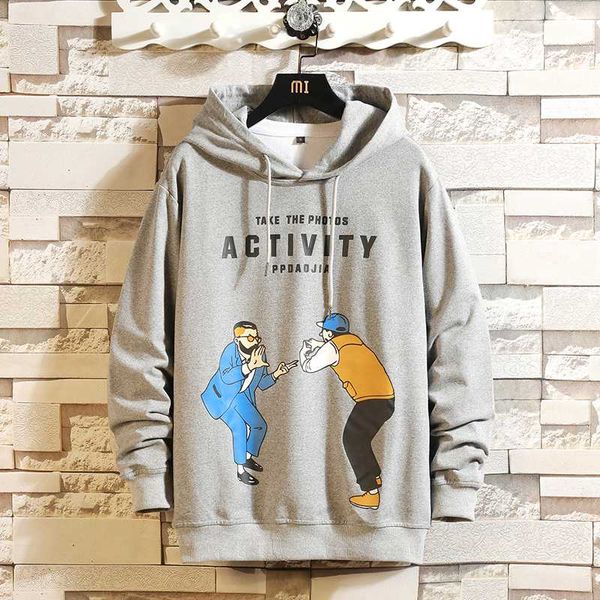 

men's hoodies 2020 autumn funny cartoon printed sweatshirt male harajuku japanese streetwear gray hoodie long sleeves pullovers, Black