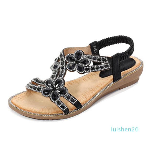 

ceyaneaowoman flower sandals female elastic band cyrstal shoes women ladies wedges casual open toe women fashion shoes big size 26l, Black