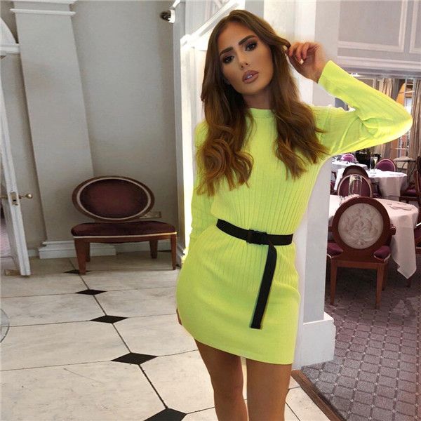 

женская fluorescent пакет hip платье женщина knit тонкий o-образным вырезом весна осень сексуальные тонкие платья женщин ночной клуб одежда, Black;gray