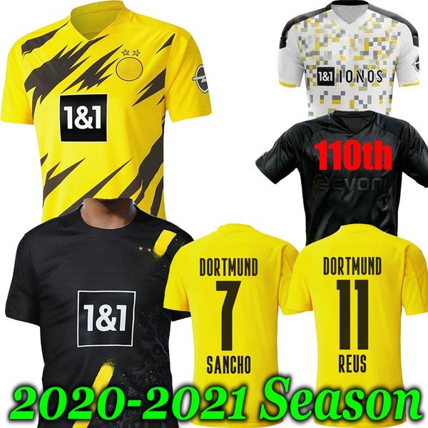 

20 21 haaland borussia sancho dortmund soccer jersey 2020 2021 football shirt 110th reus hummels delaney brandt paco men + kids kit maillot, Black;yellow