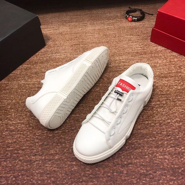 

2020e new high-end men's leather elastic laces youth low-casual shoes, high-quality fashionable outdoor sports shoes, size: 38-45, Black