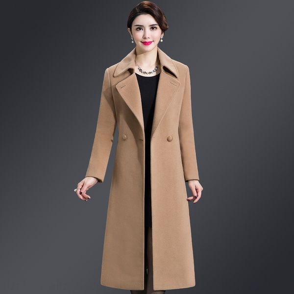 

middle-aged women's clothing overcoat women's 2020 autumn/korean jacket wool wool version of the new length woolen jacket, Black