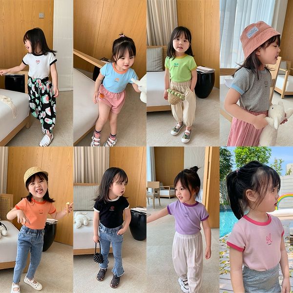 

girls short-sleeved korean new children's t- style baby base shirt cotton thin children's t-shirt fashion, Blue