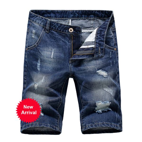 

новое лето мужские holes denim шорты мода мужчины денима джинсы тонкий прямые брюки мужские trend стилист брюки lp9ma, Blue