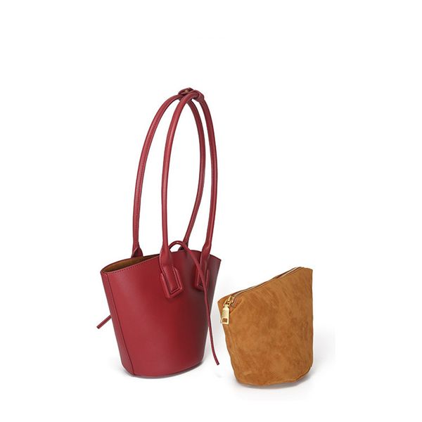 

retro cowhide female bag 2020 female bag new bucket new shoulder bucket