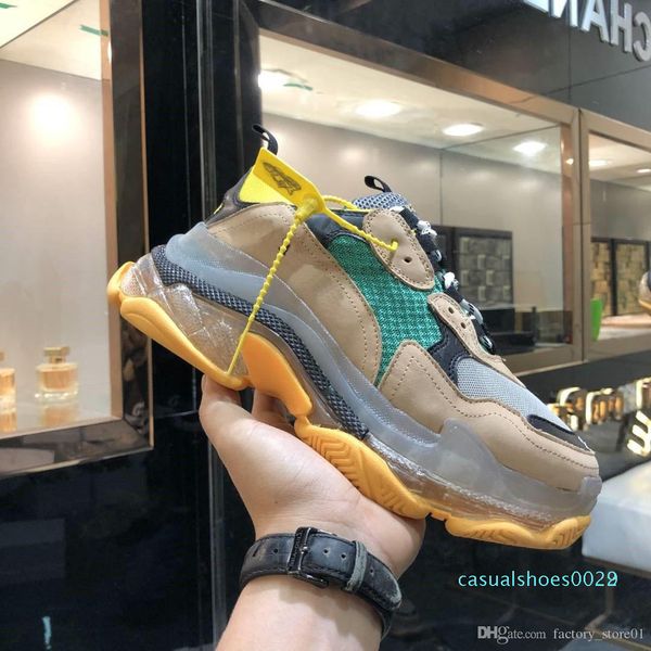 

1paris green crystal bottom triple-s leisure shoes luxury dad shoes platform triple s sneakers men women chaussures old grandpa trainer c22, Black