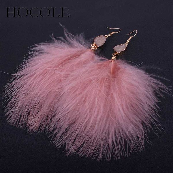 

hocole bohemia fluffy feather tassel earrings for women black white pink long fur drop earrings wedding statement jewelry brinco, Silver