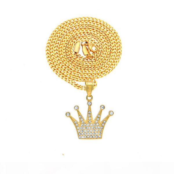 

cool ice out crown pendant necklace men fashion hip hop jewelry 18k gold plated bling cubic zirconia hiphop crown necklace ing, Silver