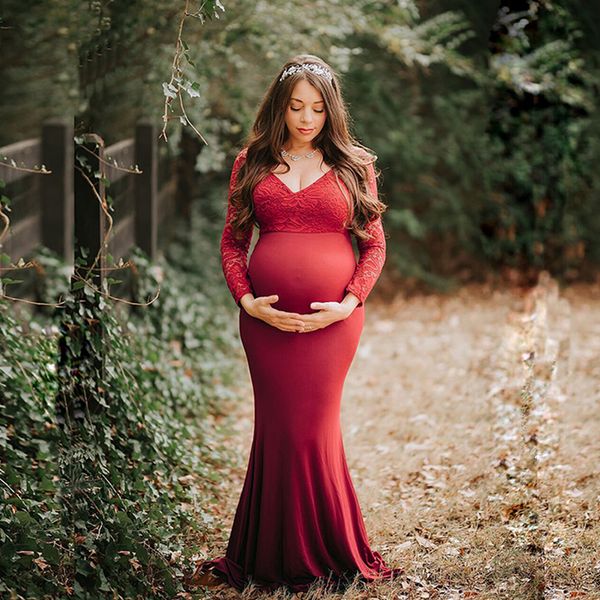 

mermaid lace maternity dresses p shoot maxi gown long pregnancy dress elegence pregnant women red pgraphy props, White