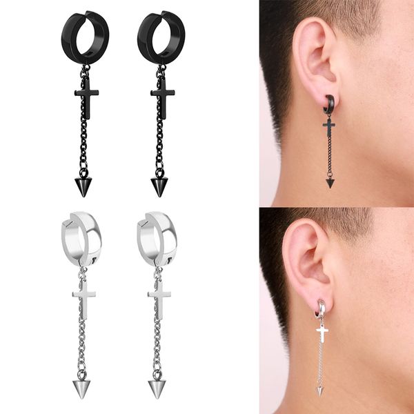 

2 pairs punk rock style non-piercing ear clip cross earrings 64mm, Golden