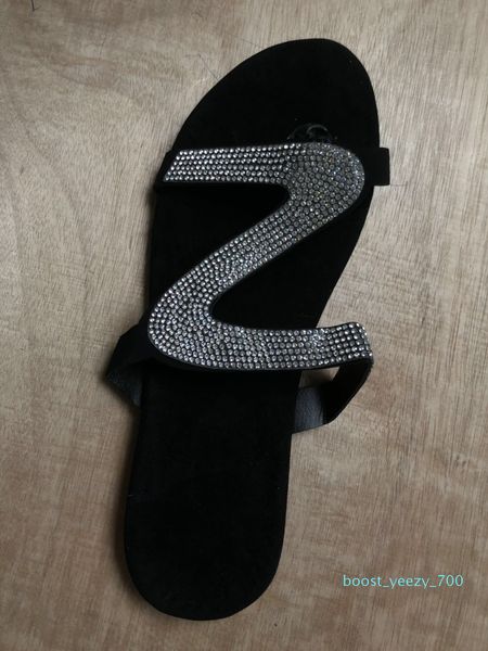 

2019 fashion women's shoes diamond flat sandals fashion slippers box b70, Black