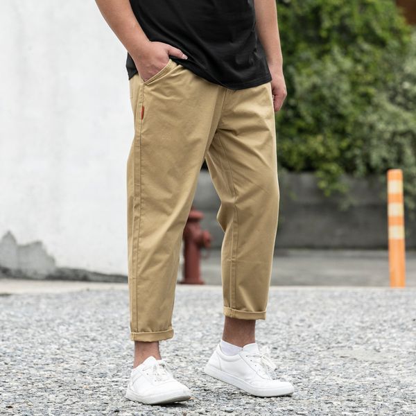 

men summer fashion japan style patchwork cotton solid color large size ankle length pant male casual loose trousers, Black
