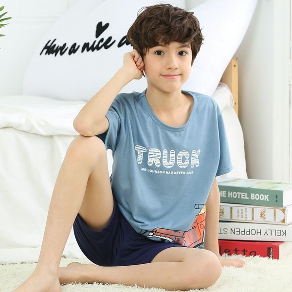 

5ypwz children's boys pajamas pajamas ' summer short-sleeved boys' home clothes thin summer letter medium and large children, Blue;red