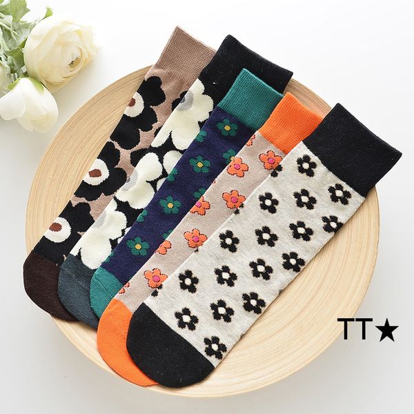 

2020 new children flower medium tube socks korean girls floral princess socks trendy kids autumn casual knee stocking s292, Pink;yellow