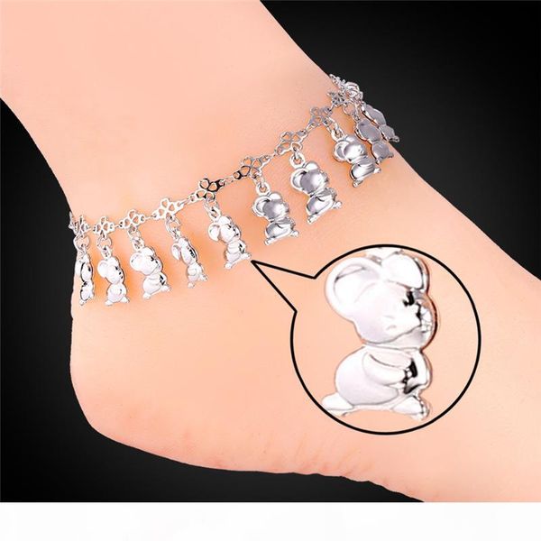 

women jewelry gift 18k real gold platinum plated adjustable fancy ankle chains cute mice charms bracelets anklets, Red;blue