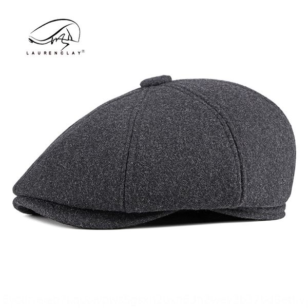 

season new middle-aged and elderly octagonal warm beret hat british fashion woolen hat warm ear protective beret men's cap, Blue;gray