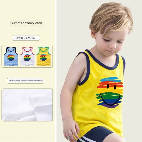 

children's pure cotton cartoon 2020 summer men's and women's vest cartoon sleeveless color matching fashionable children', Blue