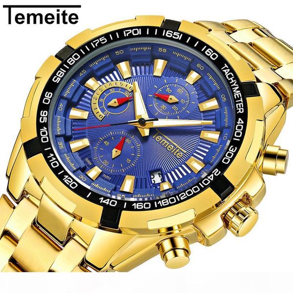 

мужчины мода спорт кварцевые часы мужские хронограф часы марка temeite luxury steel business водонепроницаемые часы relogio мужчина для, Slivery;brown