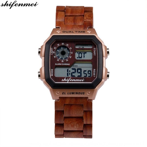 

e36ji tiktok couple wooden shifenmei environmental protection electronic digital men's digital sports electronic watch factory large qu, Blue