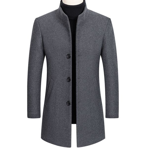 

men thick woolen coat business grey wool blend coat male long sleeve casual mens overcoat oversize boys winter outerwear 4xl, Black