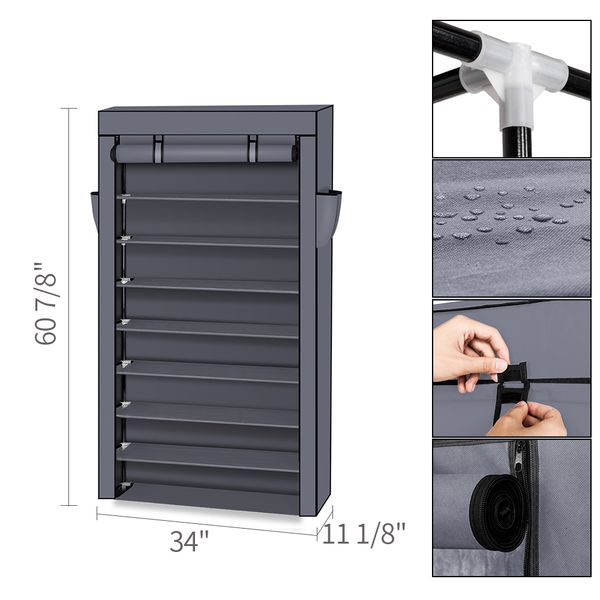 

corridor shoe cabinet living room shoe storage rack 10 tiers shoe rack with dustproof cover closet shoes storage cabinet organizer gray