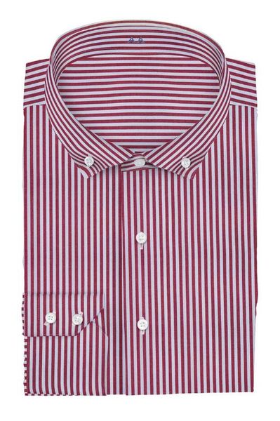 

new arriving 100% cotton burgundy striped with button down collar and two button cuff slim fit bespoke shirt men, White;black