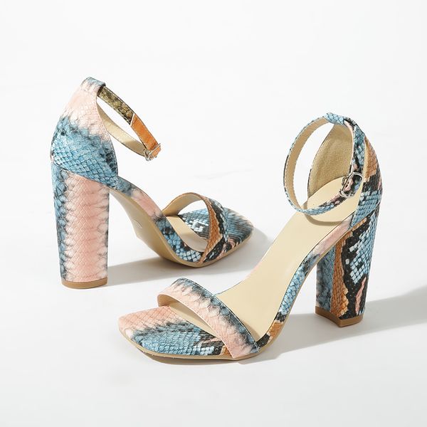 

женщины сандалии snake printed open toe сандалии толстые высокие каблуки лодыжки ремень summer party wedding насосы размер 35-40, Black