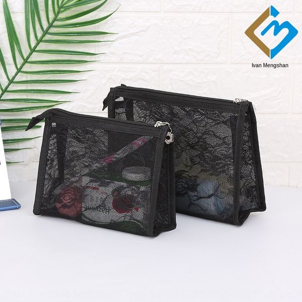 

fashion simple black mesh cosmetic storage makeup lace multi-functional large capacity travel storage bag wash bag sale