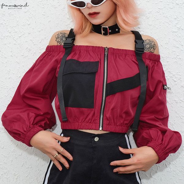 

womens off shoulder zipper shirt hip hop cool zipper party stylish patchwork loose crop plus size s 2xl, White