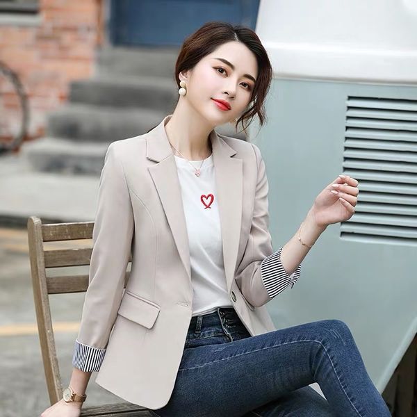 

chic suit jackcet 2020 autumn blazers women temperament stripe patchwork long sleeve ladies coat korean casual black blazer, White;black